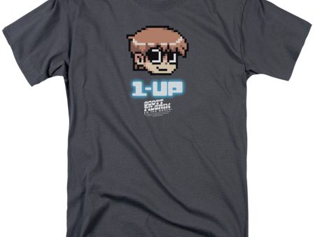 SCOTT PILGRIM : 1 UP S\S ADULT 100% COTTON 18\1 T-SHIRT CHARCOAL LG For Sale