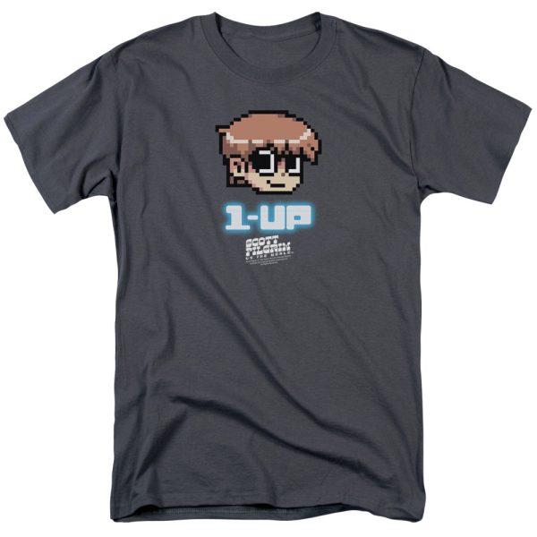 SCOTT PILGRIM : 1 UP S\S ADULT 100% COTTON 18\1 T-SHIRT CHARCOAL SM on Sale