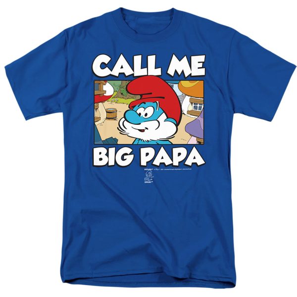 SMURFS : CALL ME BIG PAPA S\S ADULT 100% COTTON 18\1 T-SHIRT Royal Blue 5X For Cheap