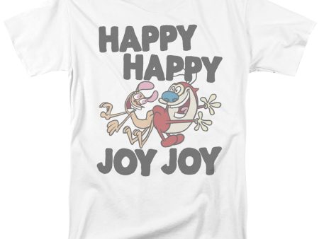 REN AND STIMPY : HAPPY HAPPY JOY JOY PF S\S ADULT 100% COTTON 18\1 T-SHIRT White MD For Sale