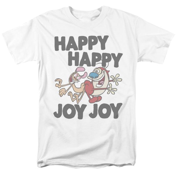 REN AND STIMPY : HAPPY HAPPY JOY JOY PF S\S ADULT 100% COTTON 18\1 T-SHIRT White MD For Sale